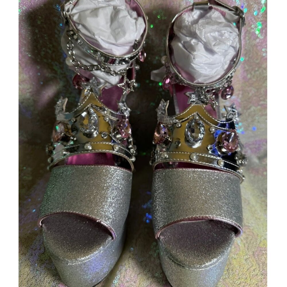 Dolls Kill Wizard Of Oz Glinda Glitter Charm Platform Heel Jewel Princess Chain - Picture 6 of 8